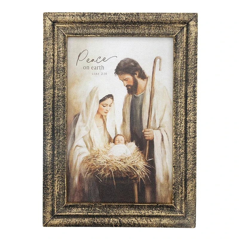 Holy Family Framed Linen Peace Catholic décor made from linen and MDF.