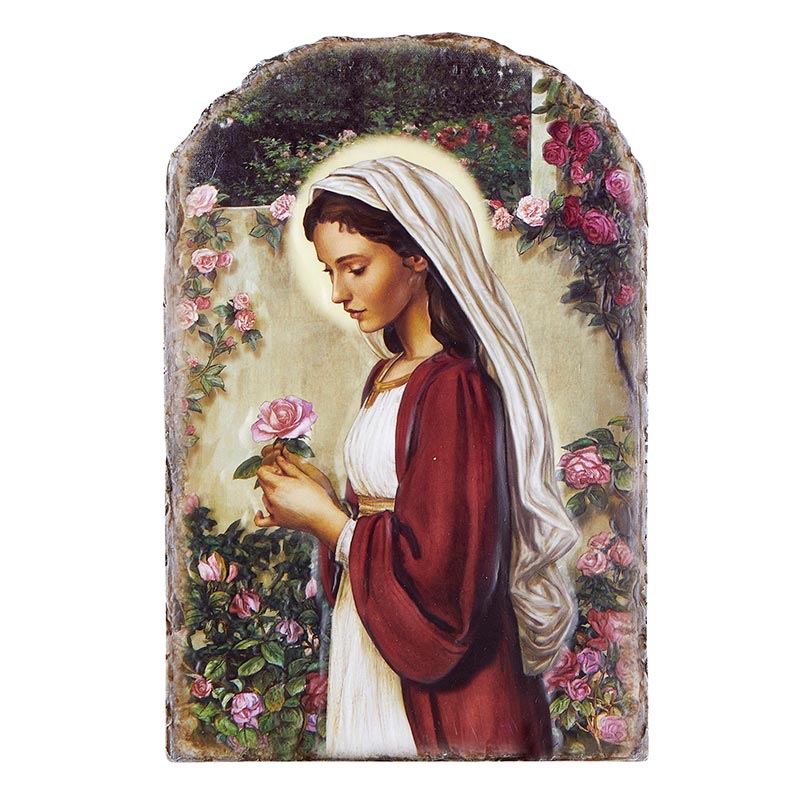 Arched Tile Plaque with Stand - Madonna of the Rose