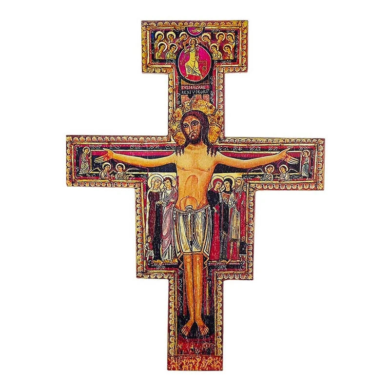 10-inch San Damiano Crucifix wooden Catholic wall cross with full-color icon