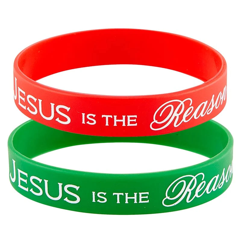 7-inch religious silicone bracelets featuring Jesus Is the Reason for the Season message.