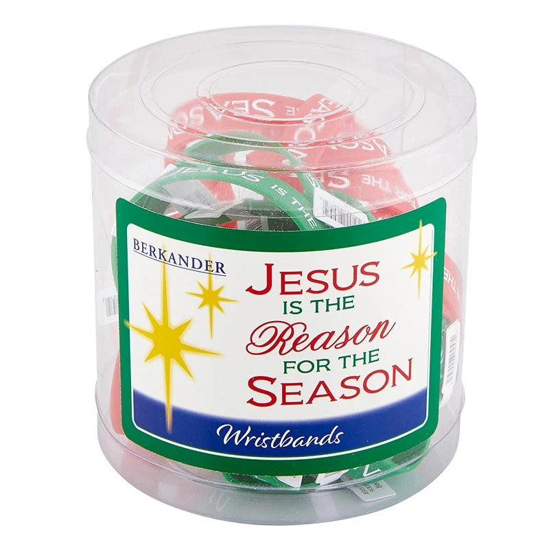 Jesus Is the Reason silicone Christmas bracelets in two assorted faith-based designs.
