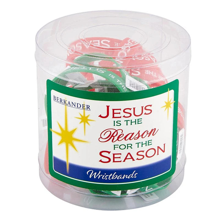 Jesus Is the Reason silicone Christmas bracelets in two assorted faith-based designs.