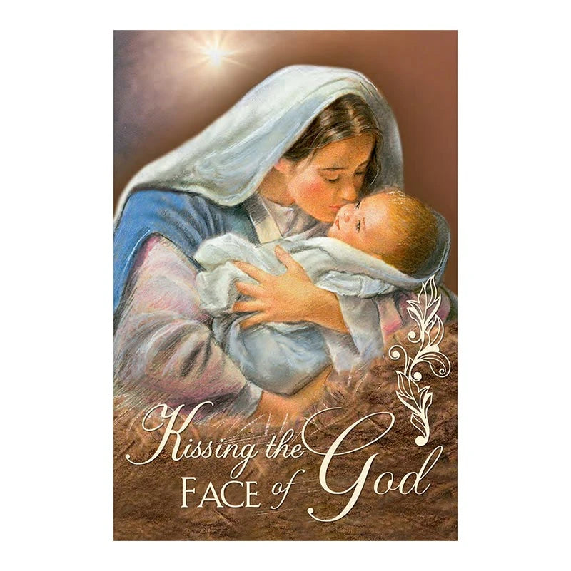  Kissing the Face of God Christmas Card with elegant gold foil embossed Catholic artwork.