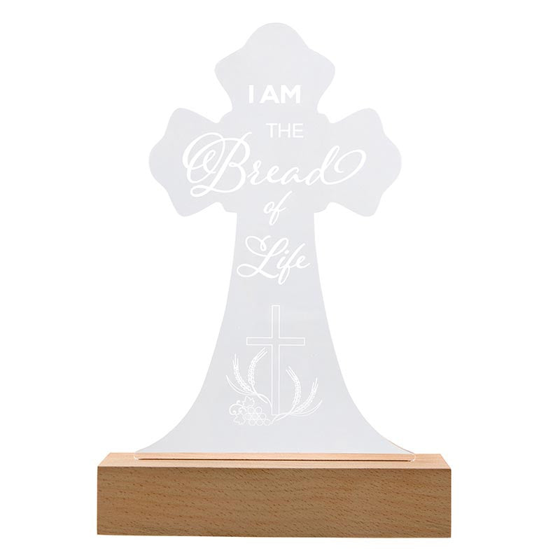 First Communion LED night light with acrylic design and pine wood base