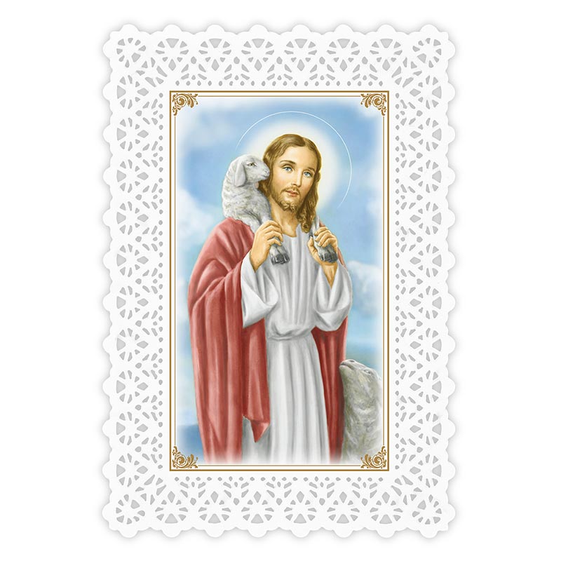 Lace Holy Card - Christ the Good Shepherd/Act Of Contrition