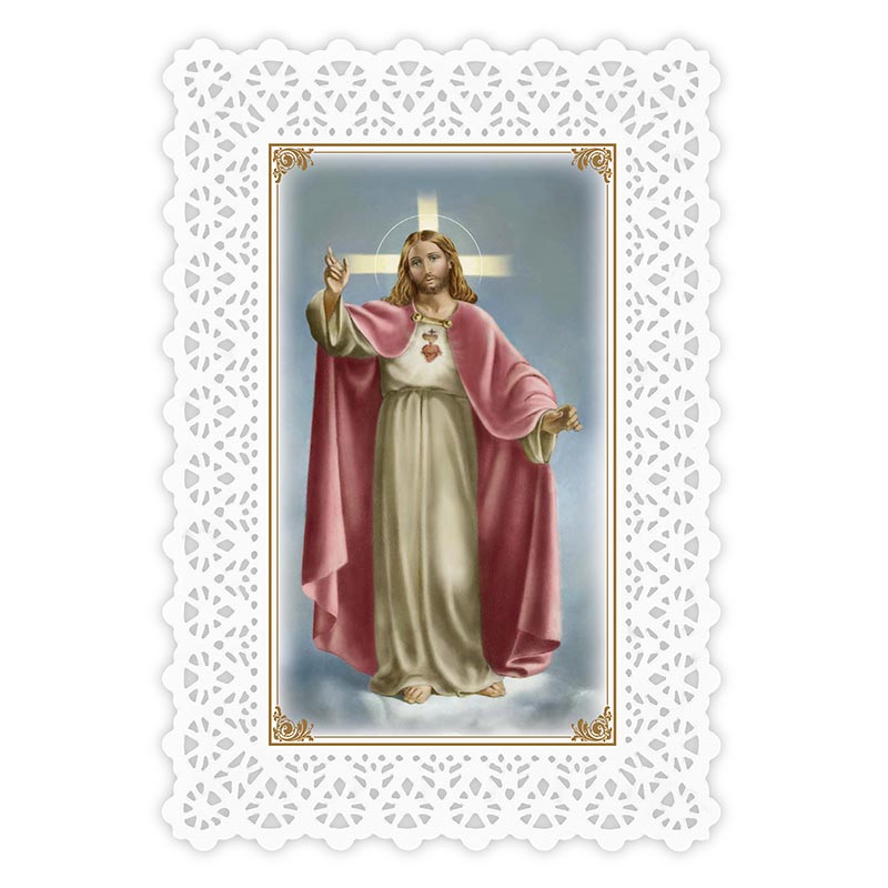 Lace Holy Card - Invocation To The Sacred Heart Of Jesus