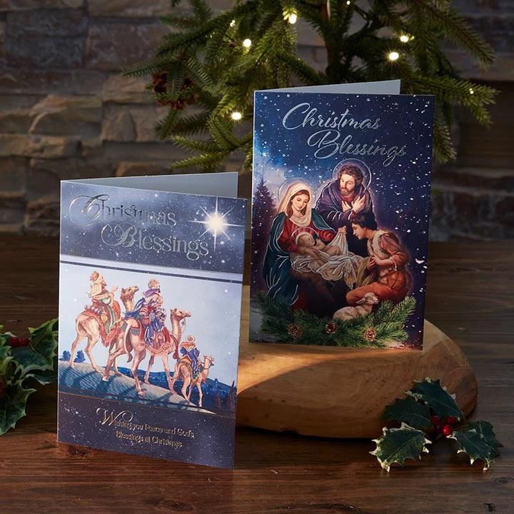Catholic Christmas greeting card celebrating the birth of Christ with a blessing and Isaiah 9:6.