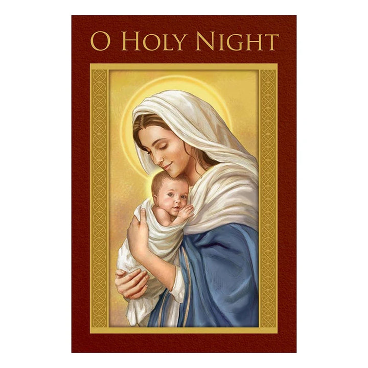  Let Us Adore Him O Holy Night Christmas Card with elegant gold foil embossed Catholic design.