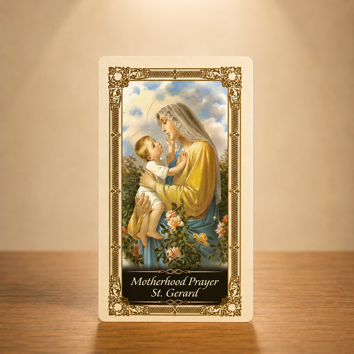 St. Gerard Motherhood Prayer Card with mother and child sacred artwork