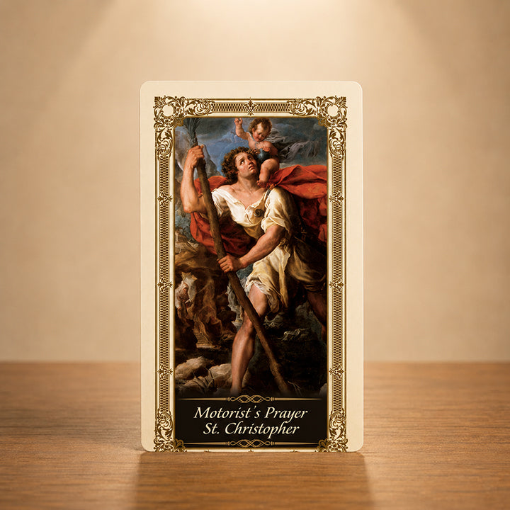 St. Christopher Prayer Card with Saint Christopher carrying the Christ Child