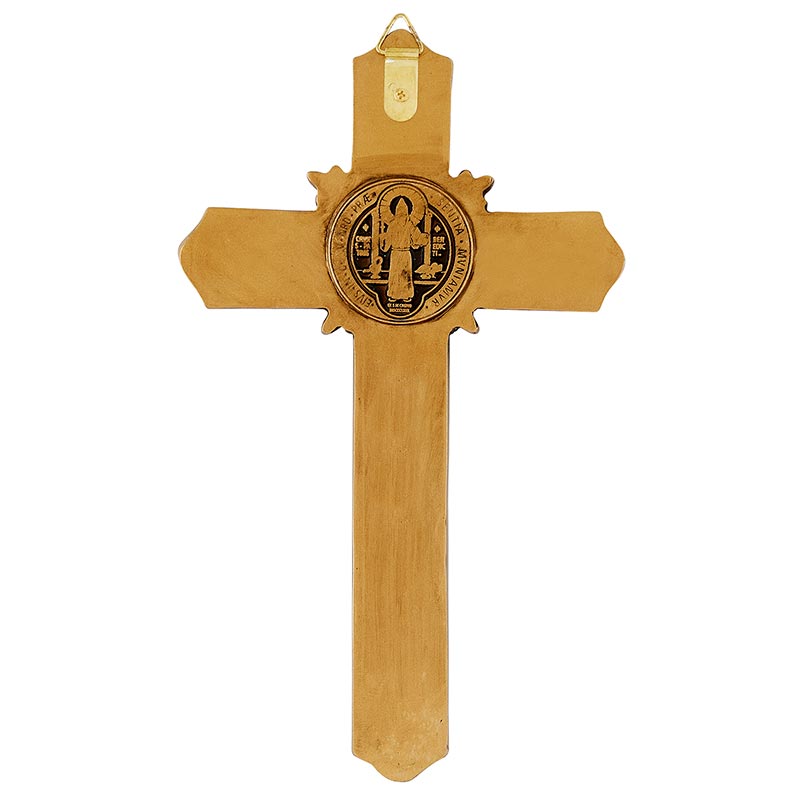 9" Saint Benedict Antique Gold Fleur-De-Lis Wall Crucifix - Pack of 2