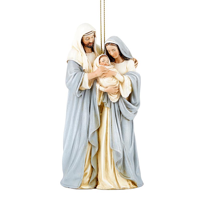 Holy Family Christmas ornament by Michael Adams with detailed relief and colorful resin design