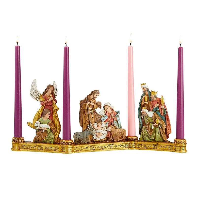 Catholic Nativity Advent candleholder for family prayer, Advent candle lighting, mantels, and home altars.