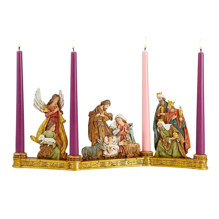 Catholic Nativity Advent candleholder for family prayer, Advent candle lighting, mantels, and home altars.