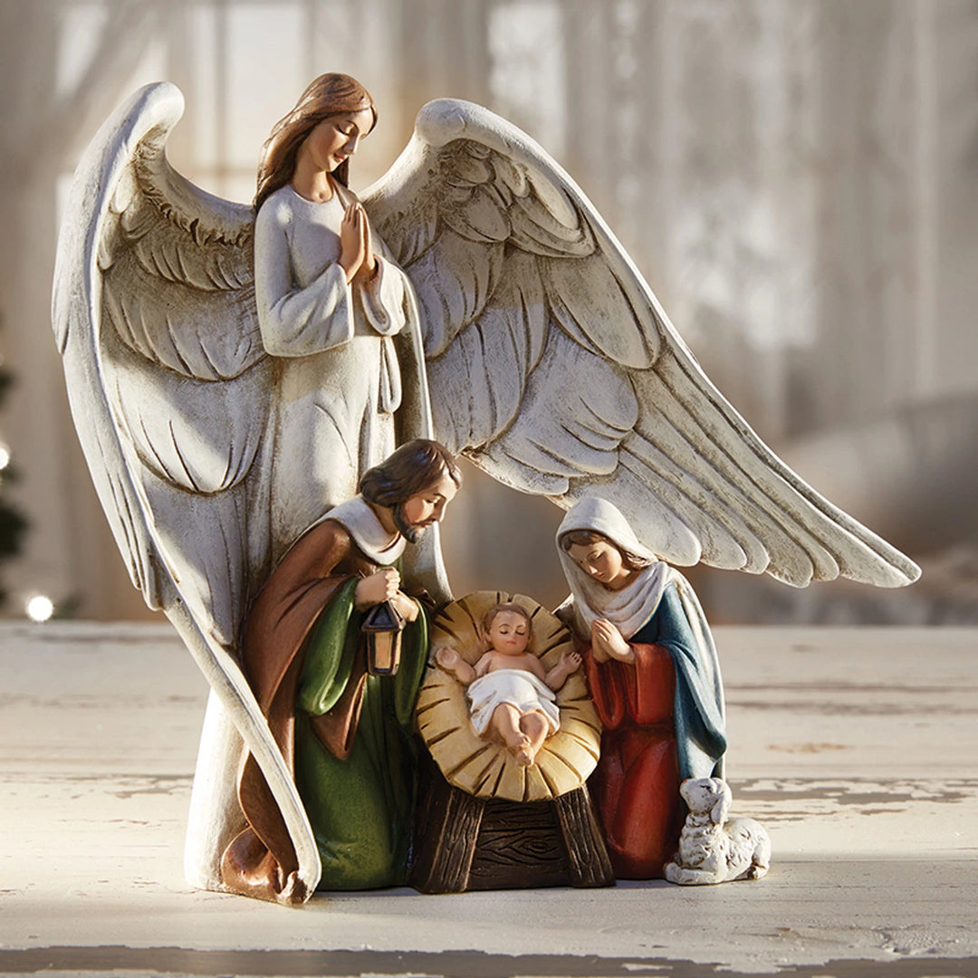 Catholic Nativity Advent candleholder with Hope, Prepare The Way, Peace, Joy, and Love inscriptions for Christmas prayer.