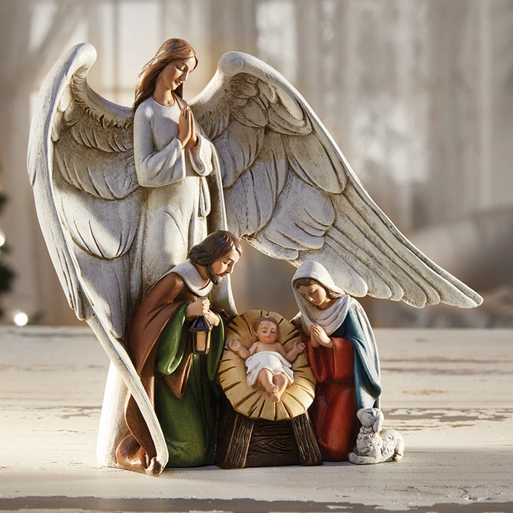 Catholic Nativity Advent candleholder with Hope, Prepare The Way, Peace, Joy, and Love inscriptions for Christmas prayer.