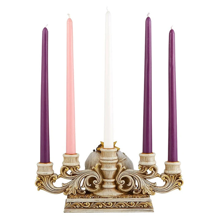  Catholic 5-candle Advent Nativity centerpiece for prayer, mantel display, and Christmas décor.