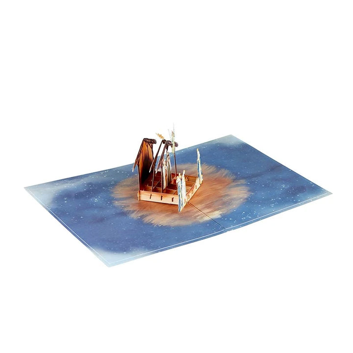 Catholic Christmas pop up card with a beautifully drawn Nativity design for seasonal display.