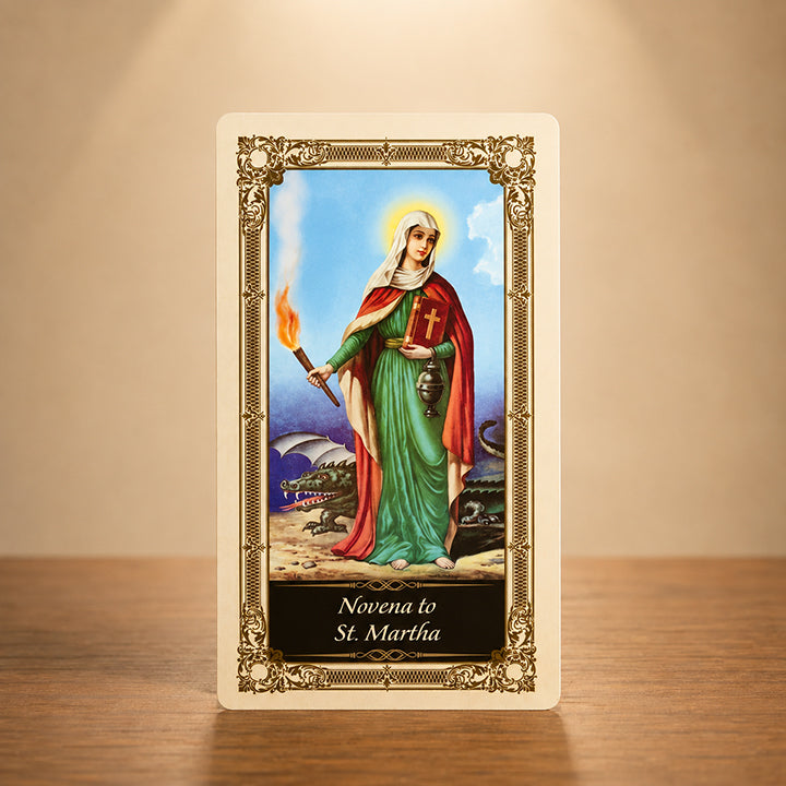 Novena to St. Martha laminated Catholic prayer card with Saint Martha sacred artwork