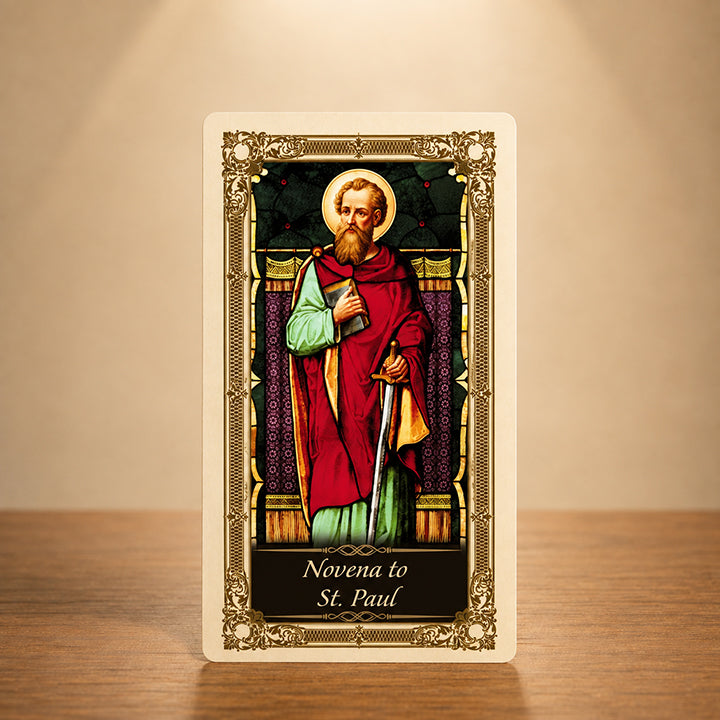 Novena to St. Paul laminated Catholic prayer card with traditional Saint Paul artwork