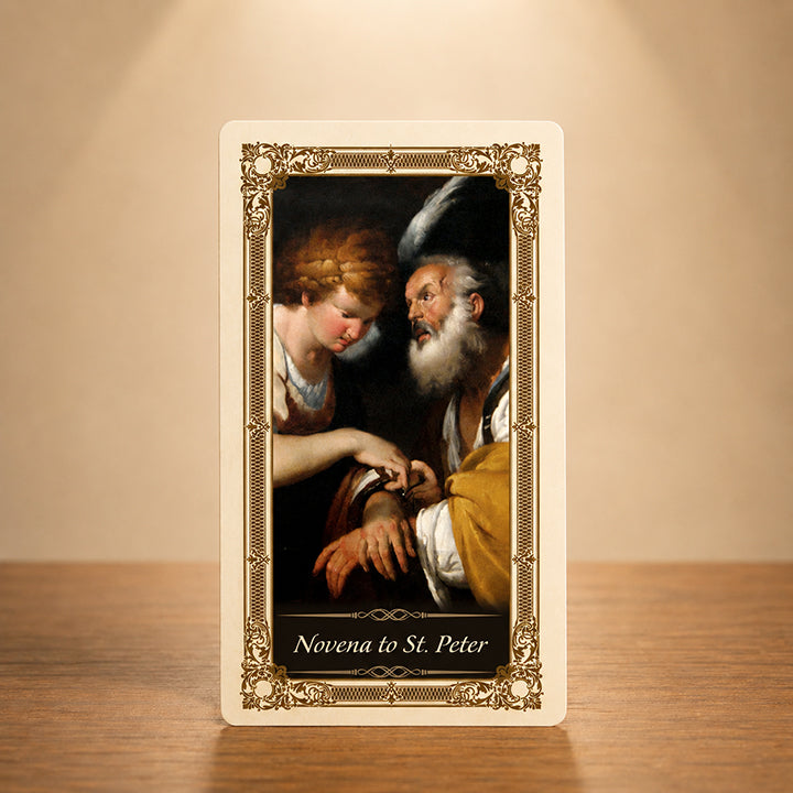 Novena to St. Peter laminated Catholic prayer card with classic sacred artwork