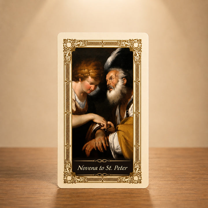 Novena to St. Peter laminated Catholic prayer card with traditional sacred artwork