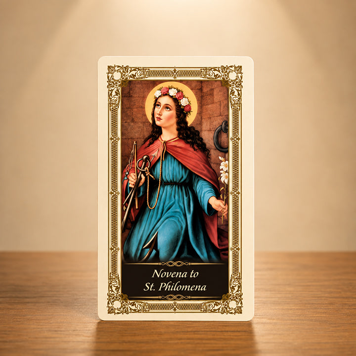 St. Philomena Prayer Card with sacred artwork of the virgin martyr
