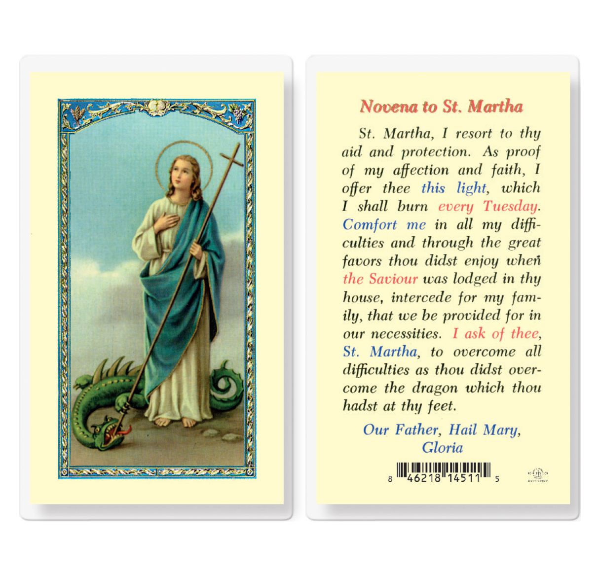 Saint Martha Novena Prayer Holy Card - ShopCatholic