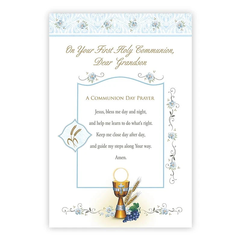 First Communion card for grandson with Italian Catholic artwork and gold foil accents