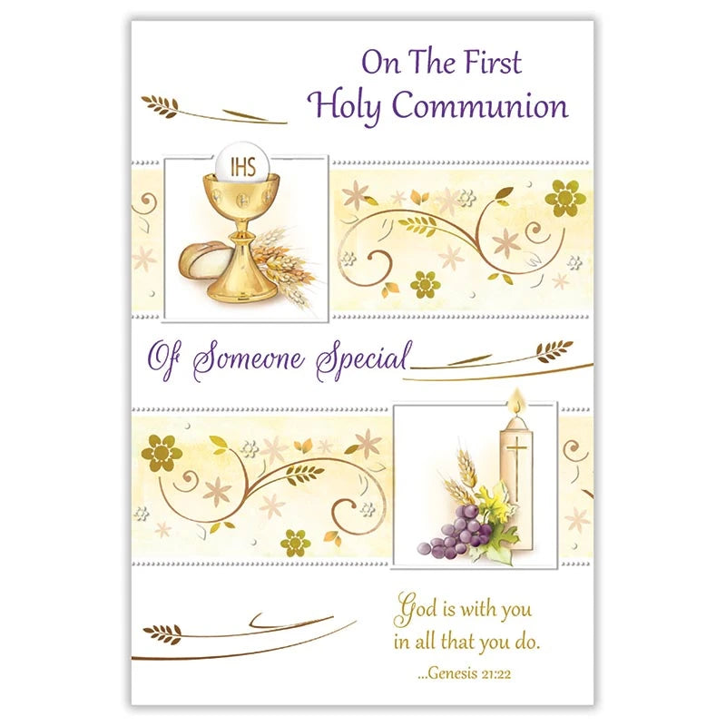 First Holy Communion card for someone special with gold foil embossed design