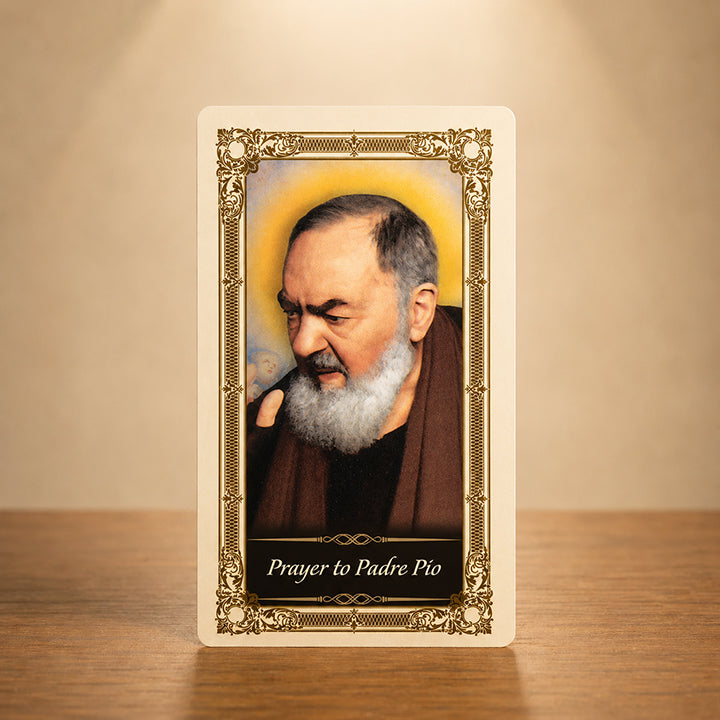 Padre Pio Passion Prayer Card with St. Pio of Pietrelcina devotional portrait