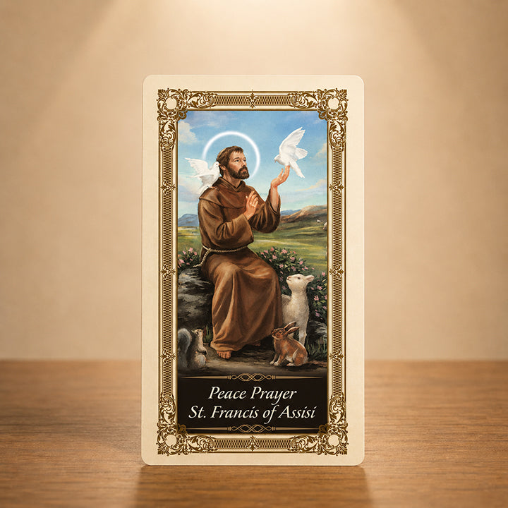 St. Francis of Assisi Prayer Card with saint, birds and animals