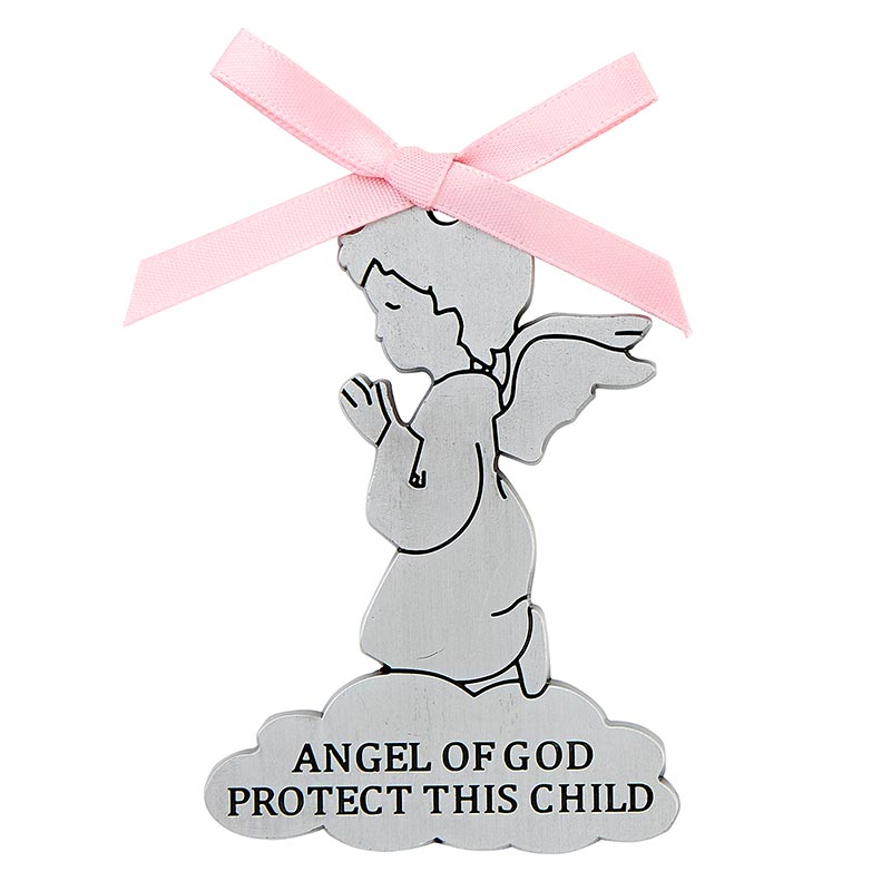Pink Angel of God Crib Medal