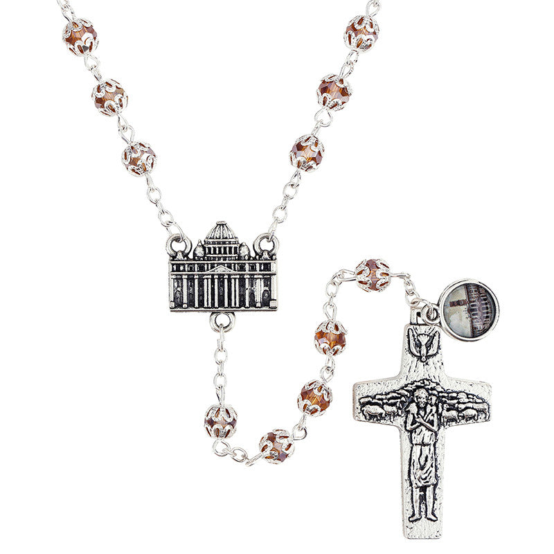 Pope Francis Topaz Rosary with crystal beads, Saint Peter&