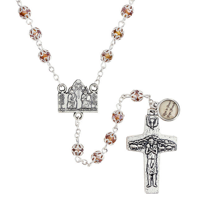Pope Francis Topaz Rosary with crystal beads, Saint Peter&