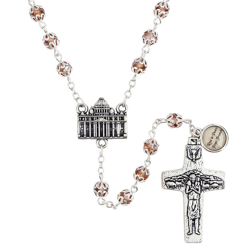 Pope Francis Topaz Rosary with crystal beads, Saint Peter&