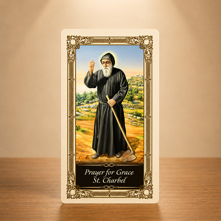 St. Charbel Prayer Card with Saint Charbel Makhlouf sacred artwork