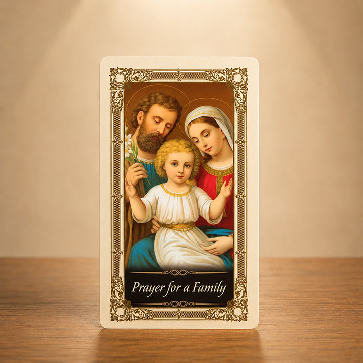 Prayer for a Family prayer card with Holy Family Catholic artwork
