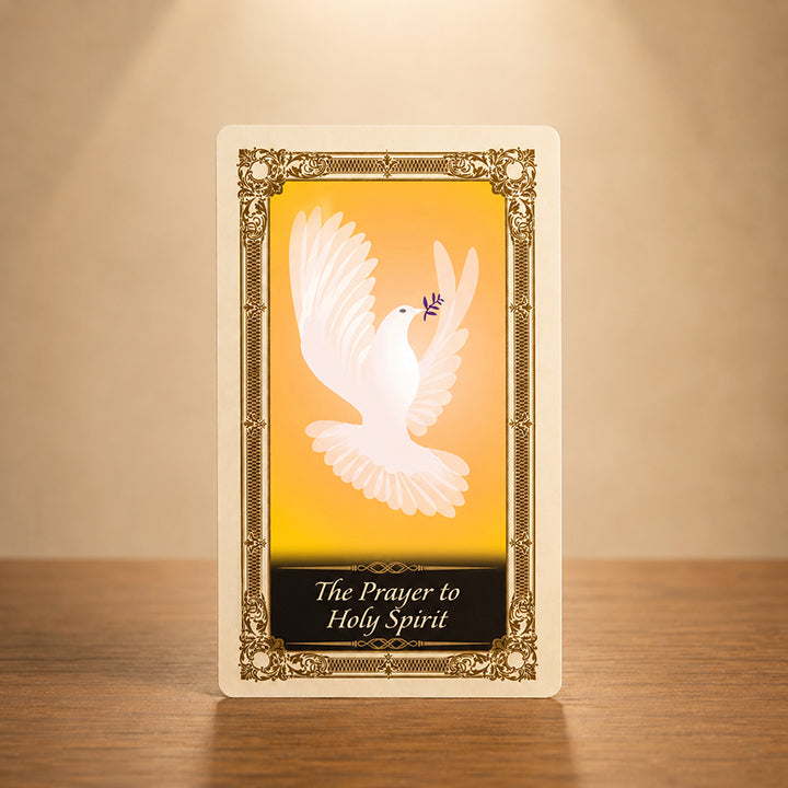 Prayer to Holy Spirit prayer card with white dove Catholic artwork