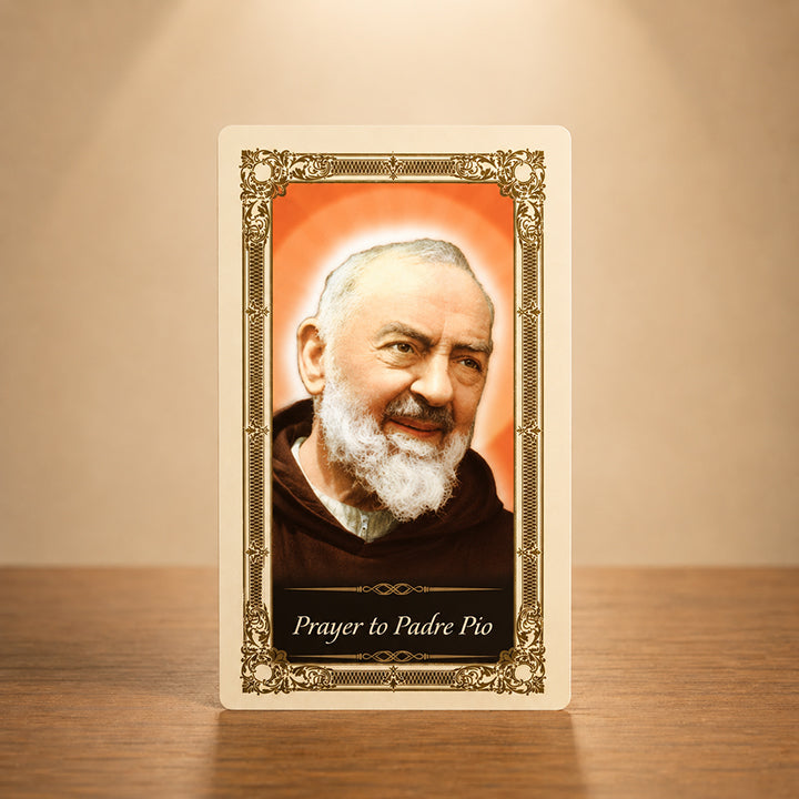 Padre Pio Prayer Card with devotional portrait of St. Pio of Pietrelcina