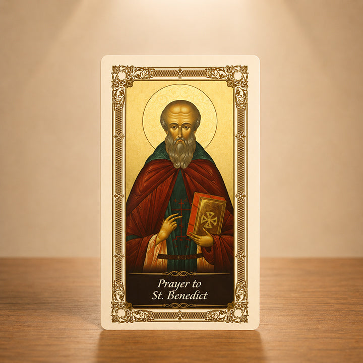 Prayer to St. Benedict laminated Catholic prayer card with full prayer text