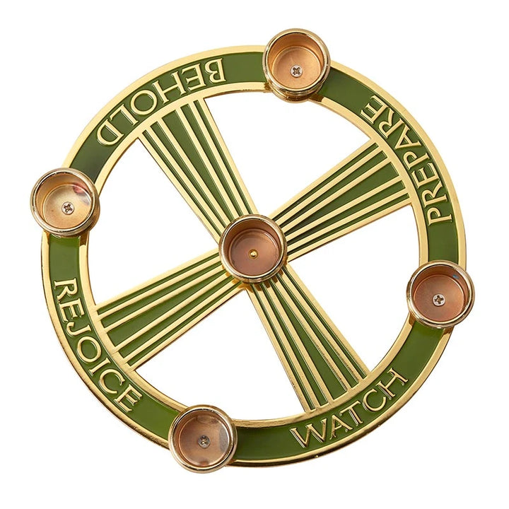 Prophetic Words Advent Candleholder in gold-plated brass with five taper candle holders.