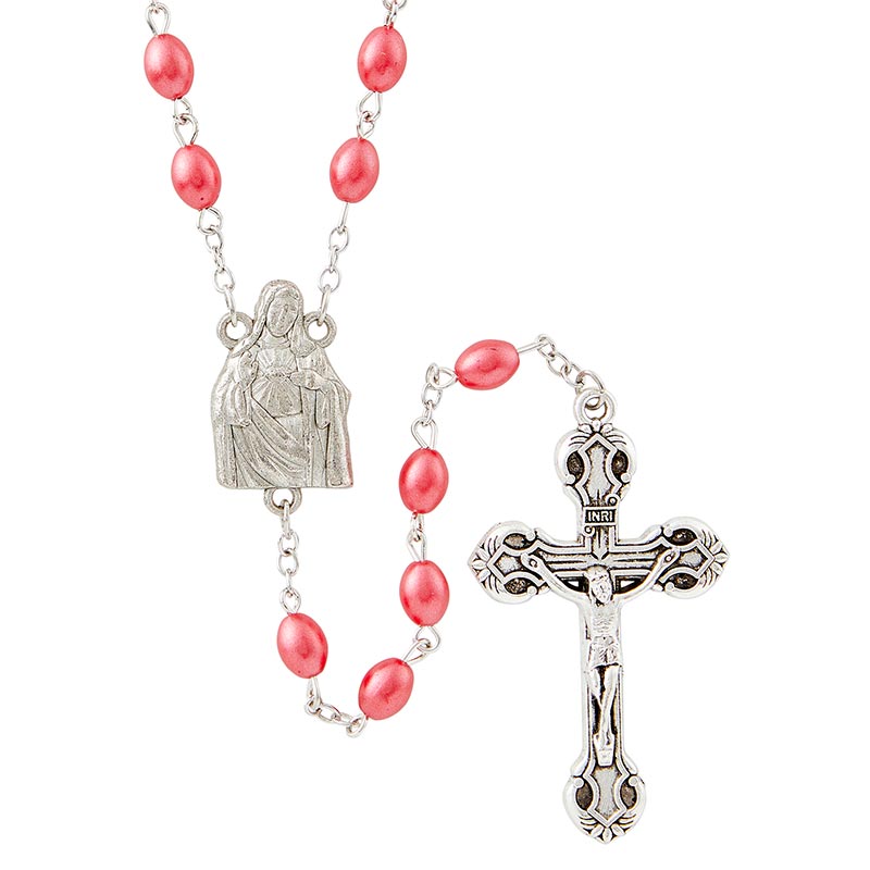 Red Oval Bead Sacred Heart Rosary