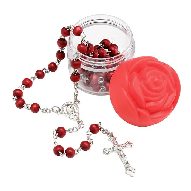 Catholic Rose Petal Rosary Set inspired by the Crown of Roses devotion to the Blessed Virgin Mary for prayer and Marian gifts.