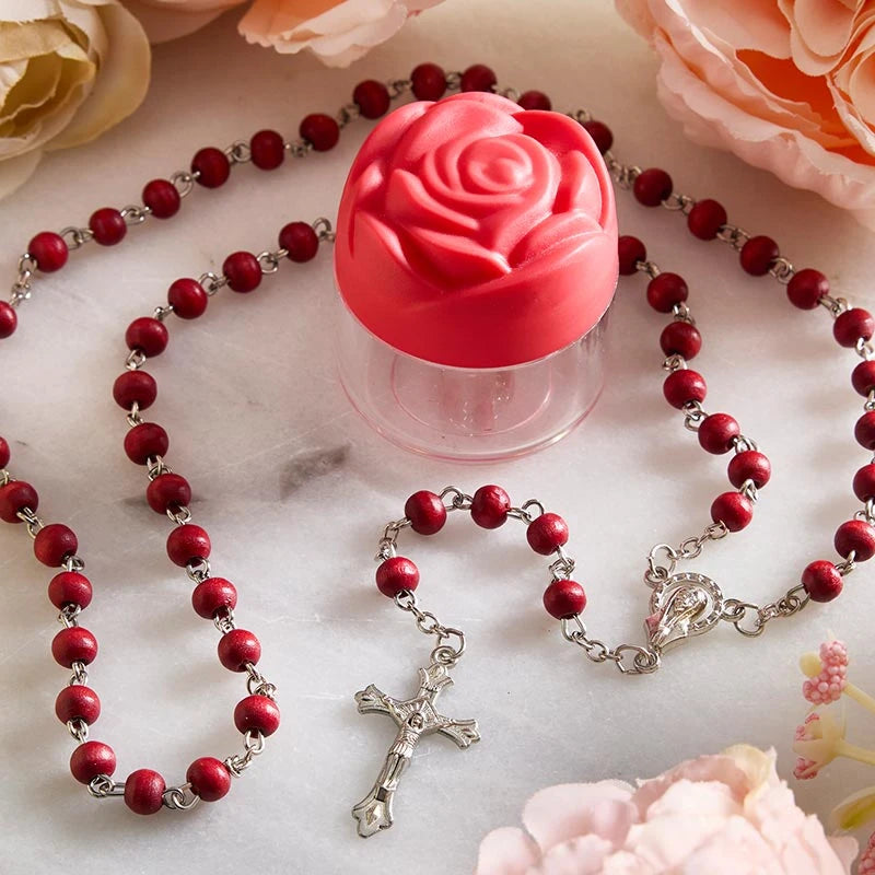 Catholic Rose Petal Rosary Set inspired by the Crown of Roses devotion to the Blessed Virgin Mary for prayer and Marian gifts.