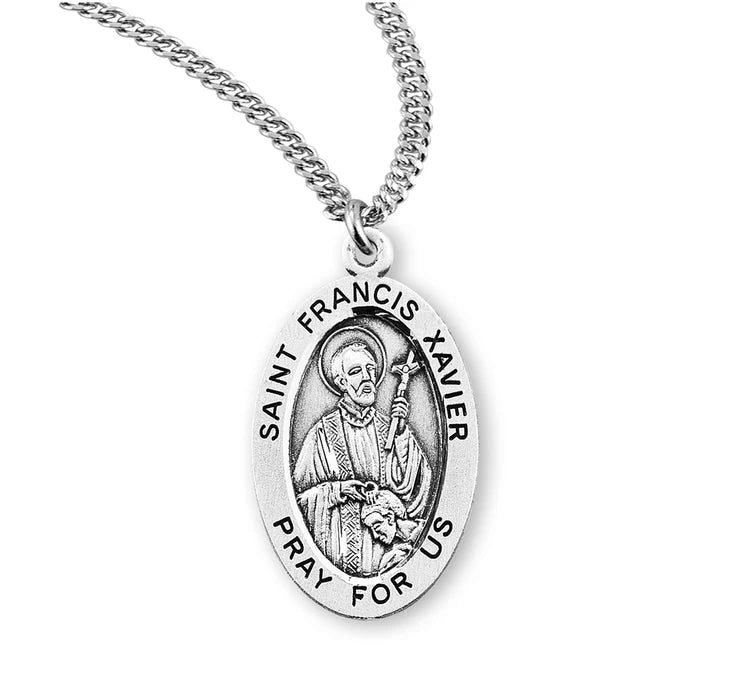 Saint Francis Xavier Oval Sterling Silver Medal - ShopCatholic