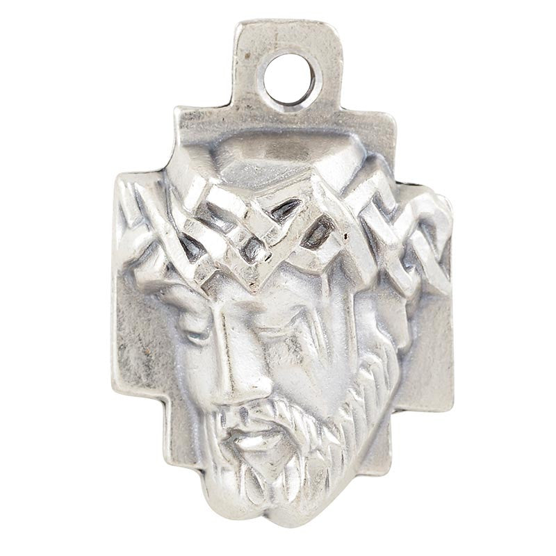 Heritage Head of Christ medal necklace with silver oxidized finish and 24-inch chain
