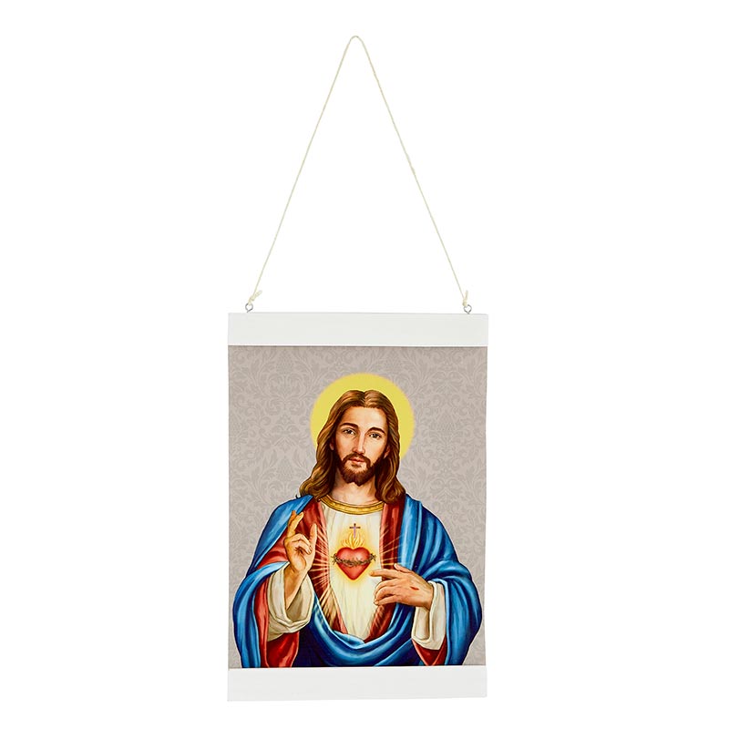 Sacred Heart Canvas Wall Hang - Gray Background