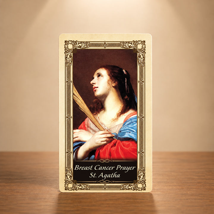 Saint Agatha laminated Catholic prayer card for breast disease intentions with traditional prayer