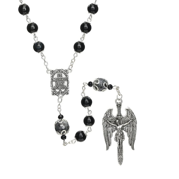 Saint Michael Giulia Signorelli rosary with onyx and labradorite beads and Saint Michael centerpiece